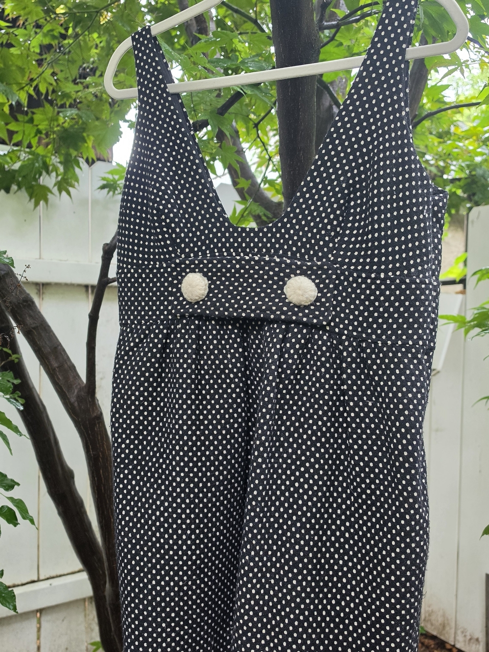 Polka Dot Black Mini Dress with Front Button Accent